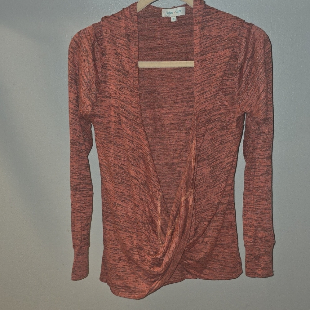 Grace & Lace Heathered Terracotta Snowday  Twist Front Hoodie
